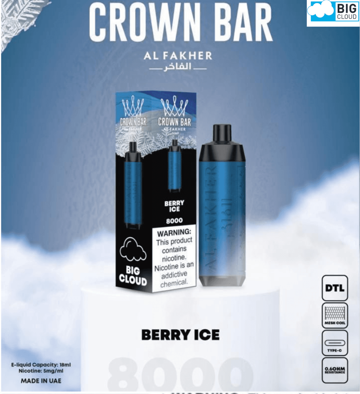 Al Fakher Berry Ice Crown Bar Disposable Vape 8000 Puffs