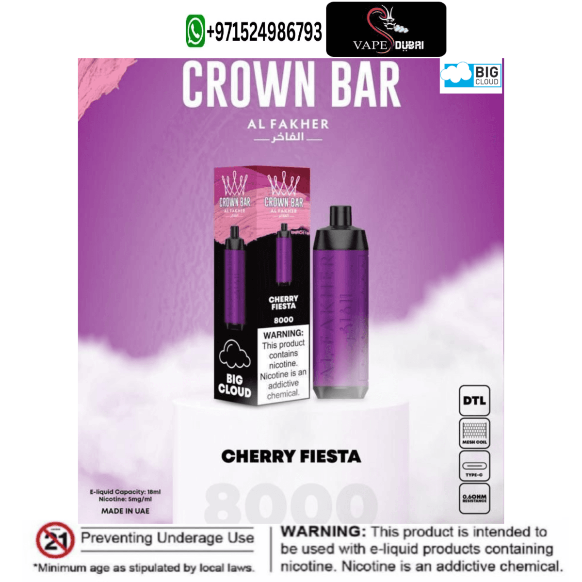 Al Fakher Cherry Fiesta Crown Bar 8000 Puffs of Flavorful Bliss