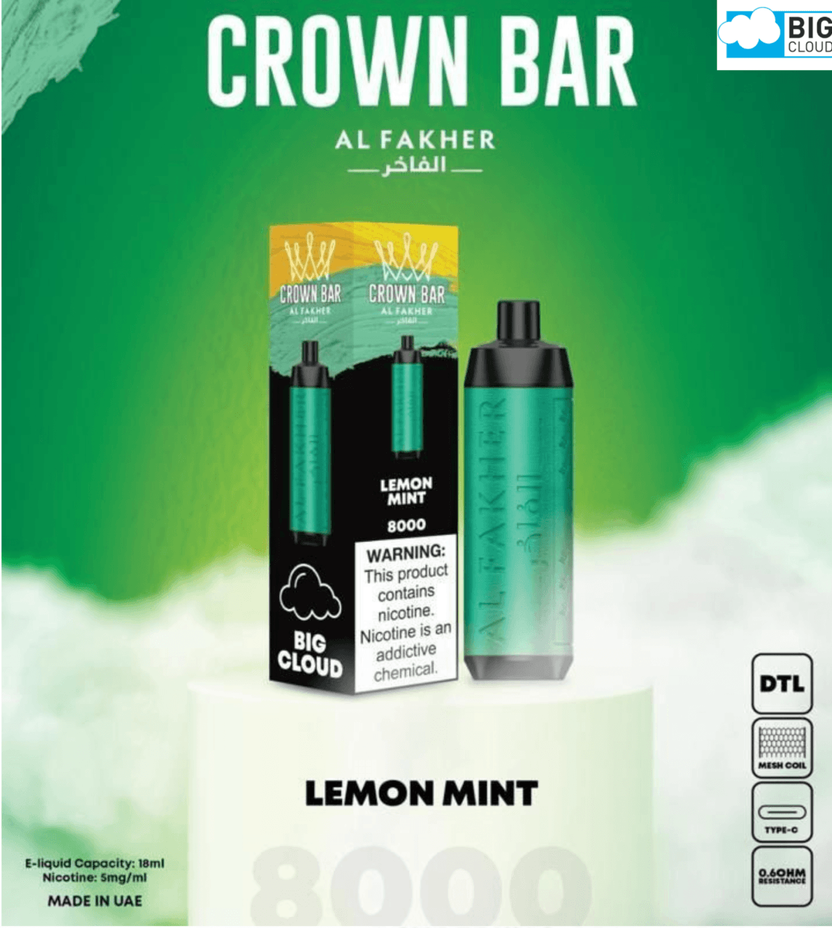 Al Fakher Lemon Mint Crown Bar 8000 Vape